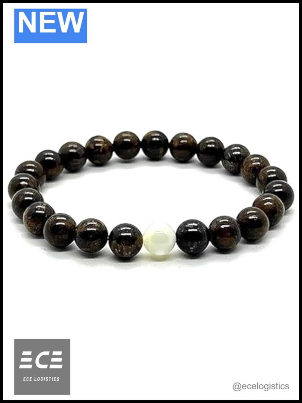 Bronzite Mother of Pearl Stretch Bracelet 8mm Beads Birthstone Meditation